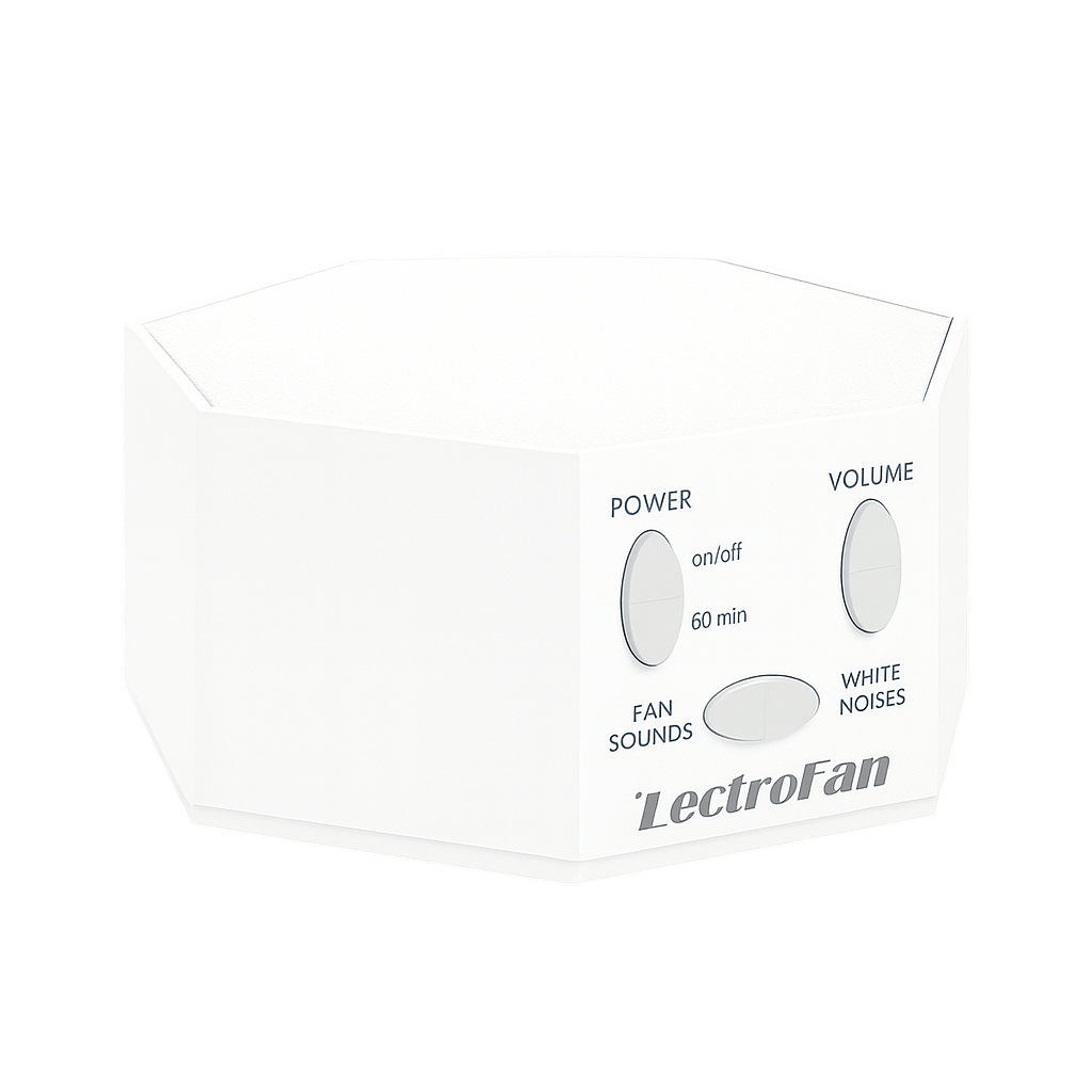 LectroFan Classic white noise machine on nightstand